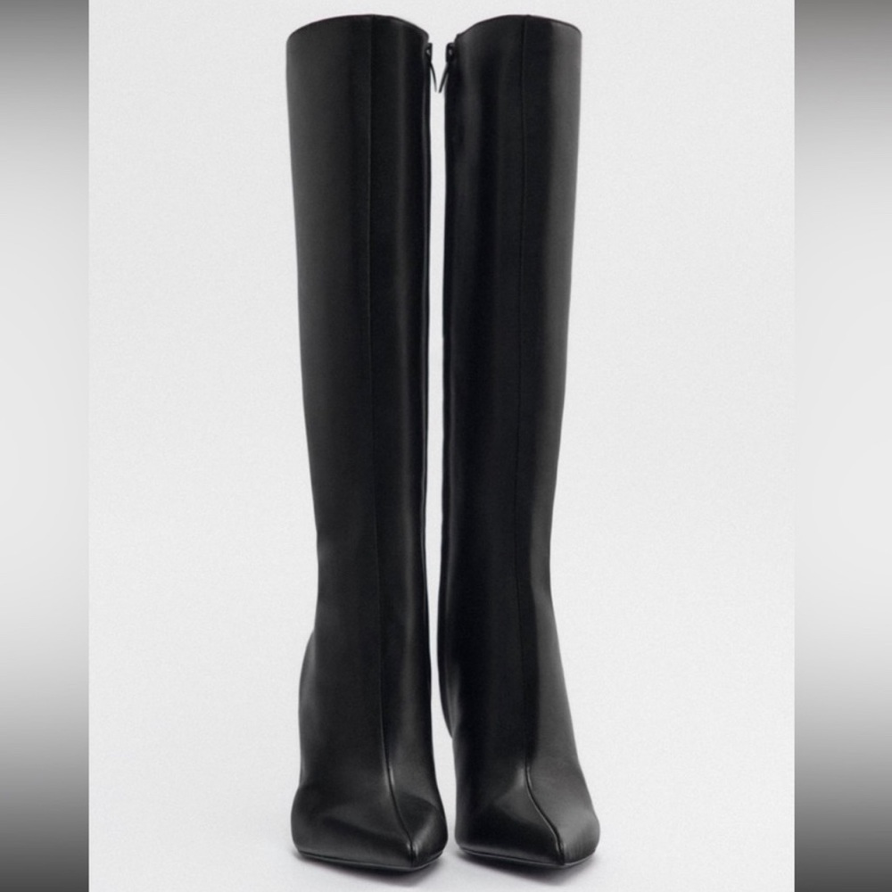 Zara Leather Knee High Pointy Toe Boots sz 9